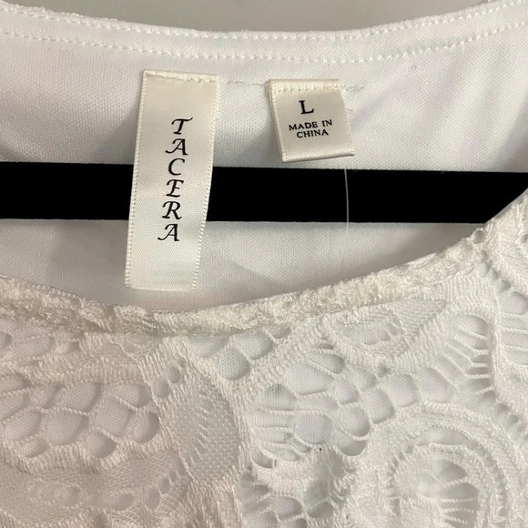 TACERA Ivory dress L w/sheer arm & hem Double bell sleeves NWT knee length - Picture 2 of 9